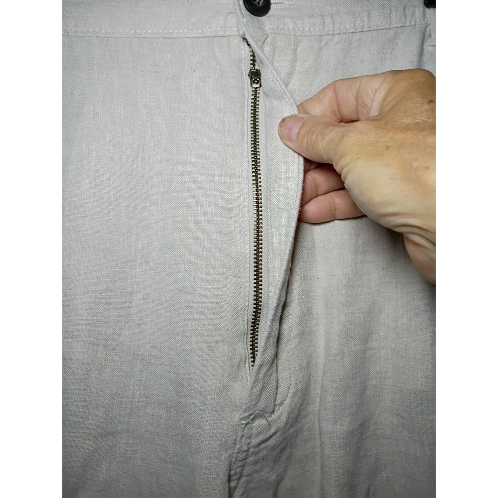 Caribbean Brand Cargo Pants Mens 36x30 Ivory 100% Linen Drawstring Beach Casual - Picture 7 of 9